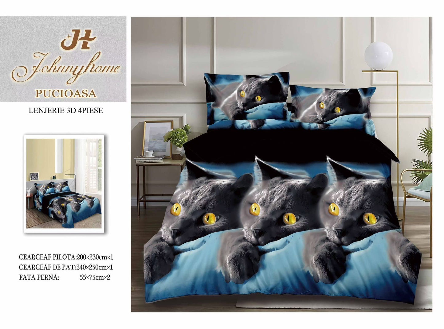Lenjerie de pat din bumbac finet, 3D, Kitty, B-94