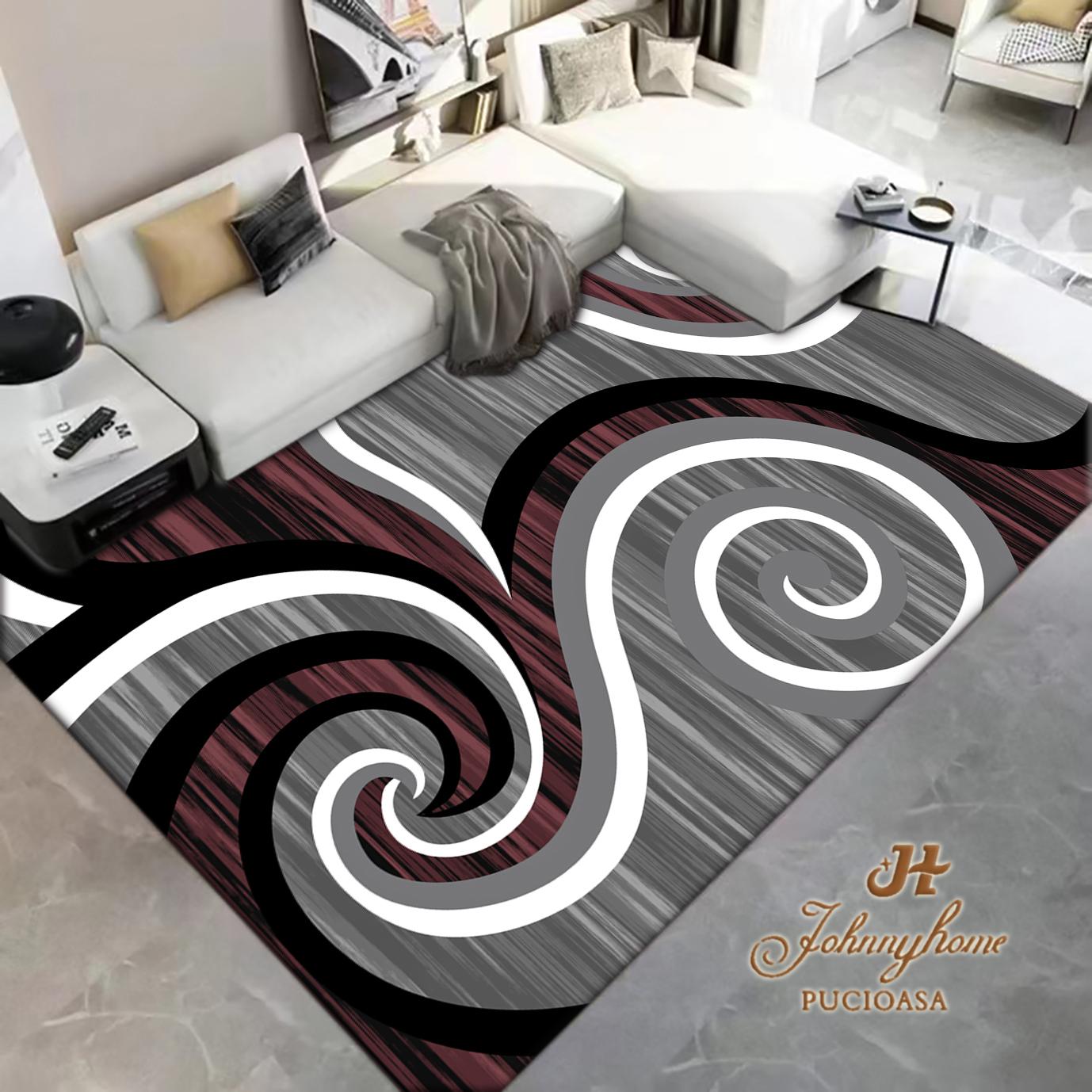 Covor geometric cu model abstract, Mov Gri