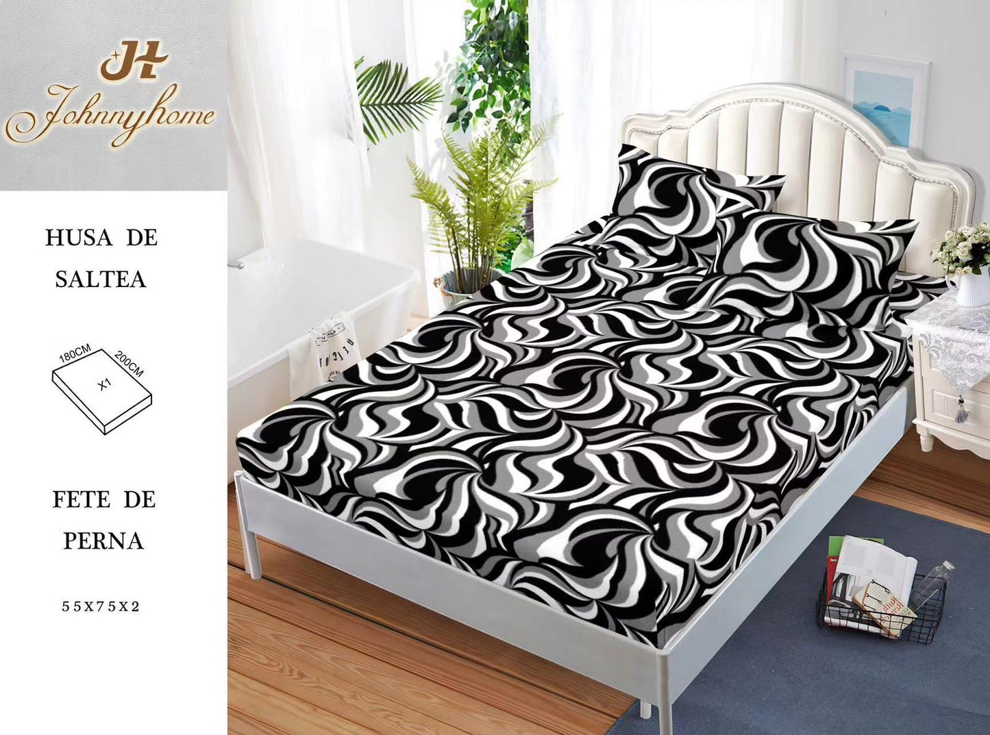 Husa de pat din bumbac Finet cu elastic, 180x200, 3 piese, G-234