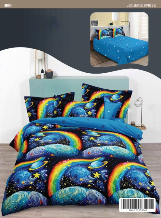 Lenjerie Copii 3D 6 Piese – Delfini Jucăuși și Curcubeu