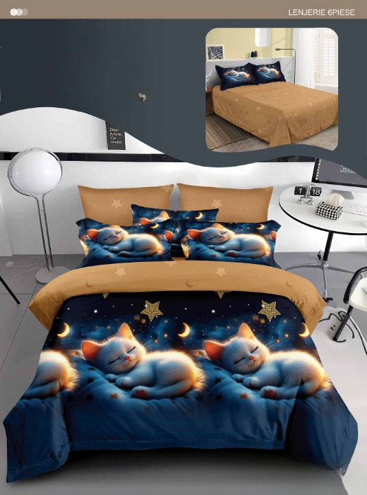Lenjerie Copii 3D 6 Piese – Pisicuțe Somnoroase