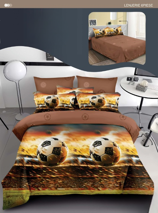 Lenjerie Copii 3D 6 Piese – Mingii Aurii în Mișcare