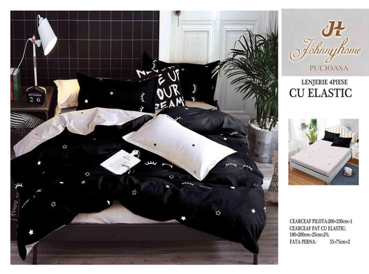 Lenjerie de pat din bumbac finet cu ELASTIC, 4 piese, E23