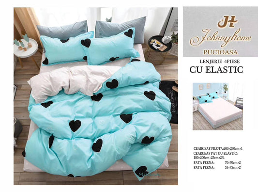 Lenjerie de pat din bumbac finet cu ELASTIC, 4 piese, E33