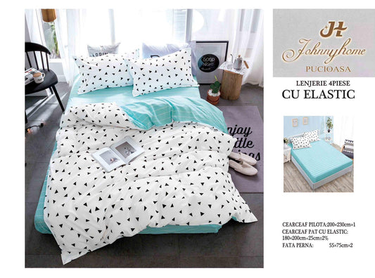 Lenjerie de pat din bumbac finet cu ELASTIC, 4 piese, E35