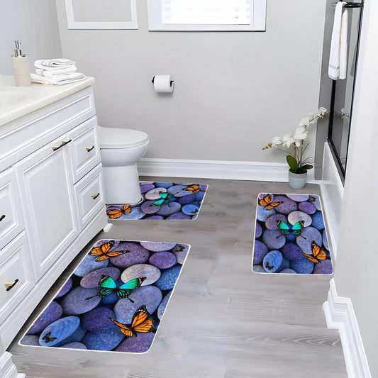 Covoraș de baie din 3 piese, din catifea 6 mm antiderapant, lavabil, Dreptunghiulare W-03