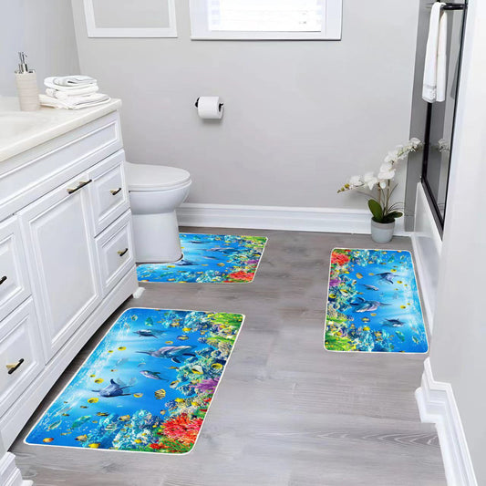 Covoraș de baie din 3 piese, din catifea 6 mm antiderapant, lavabil, Dreptunghiulare W-11