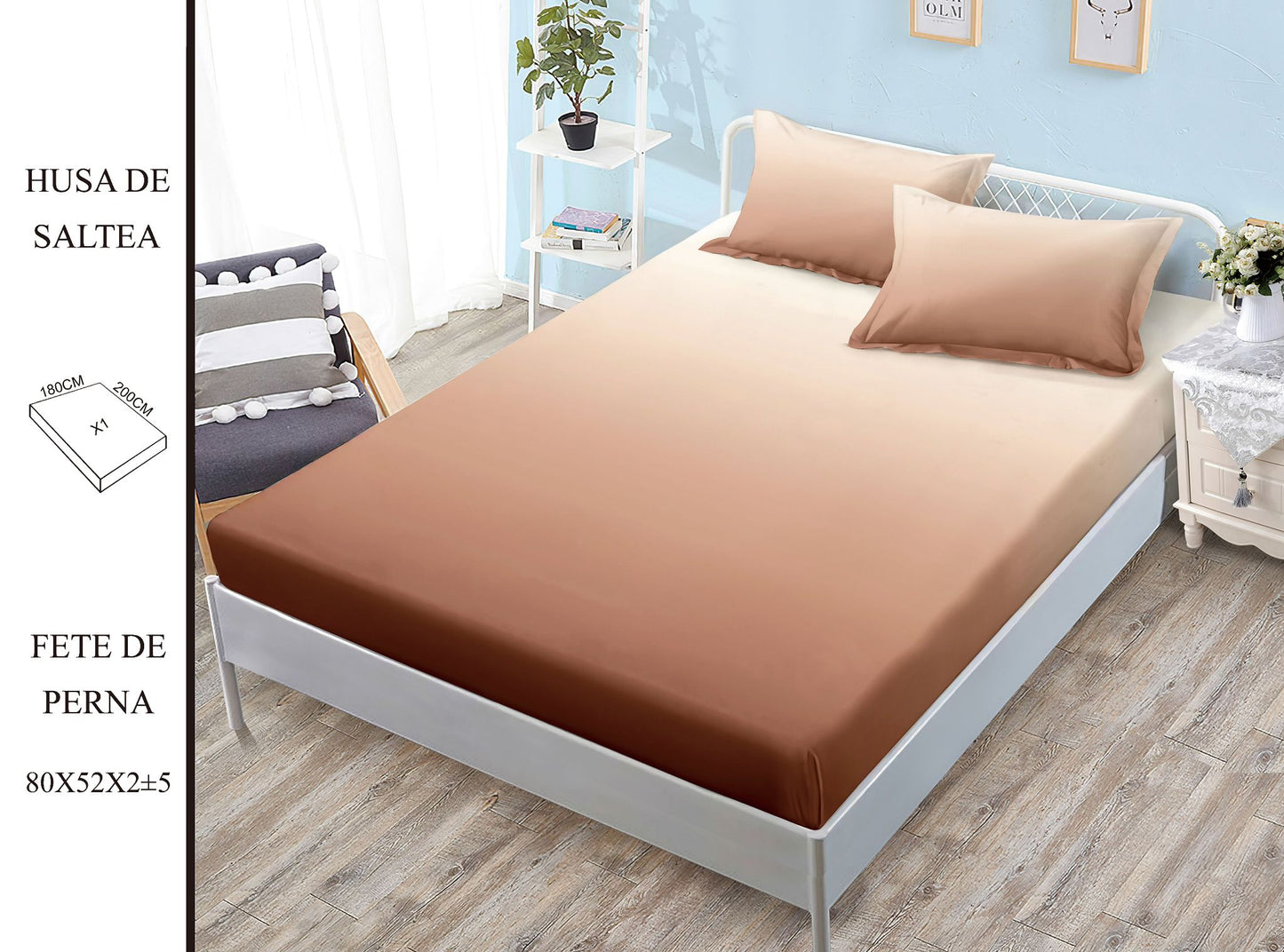 Husa de pat din bumbac Finet cu elastic, 180x200, 3 piese, Uni, G-244