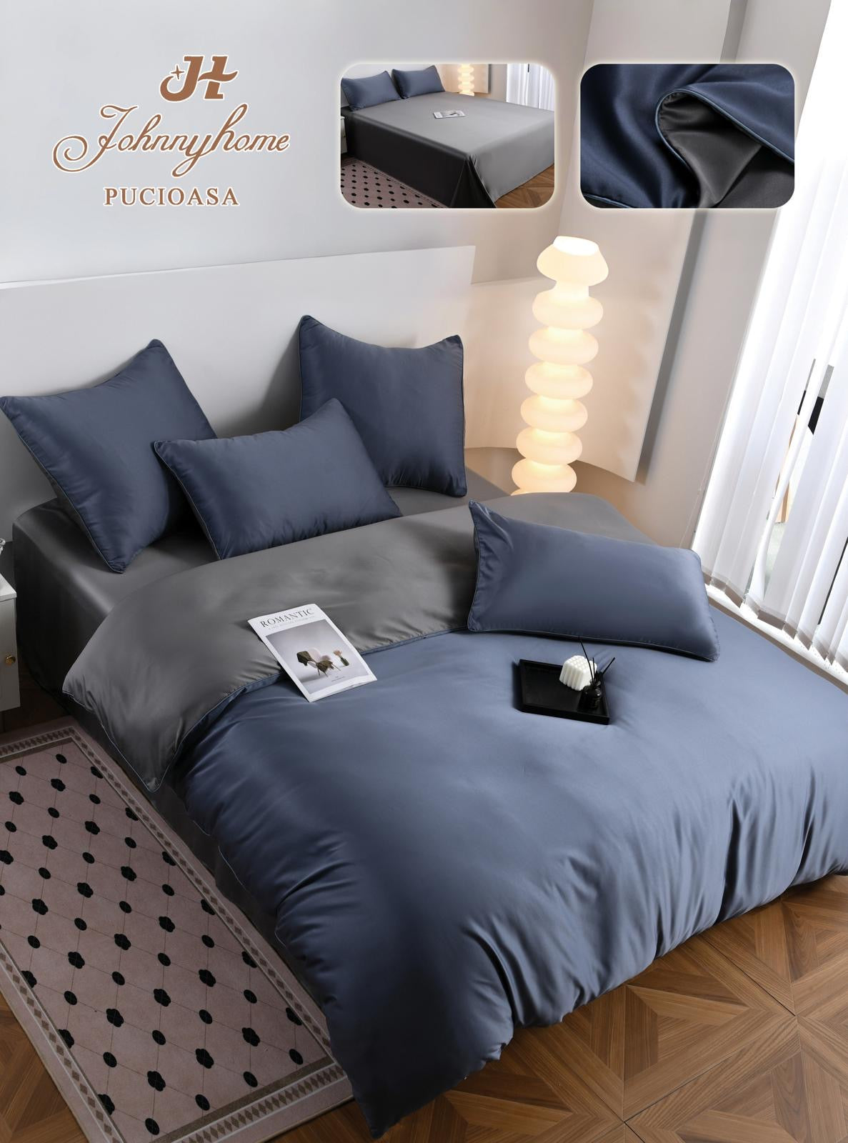 Lenjerie de Pat din Mătase Satinată – 6 Piese, Culori Uni, Premium