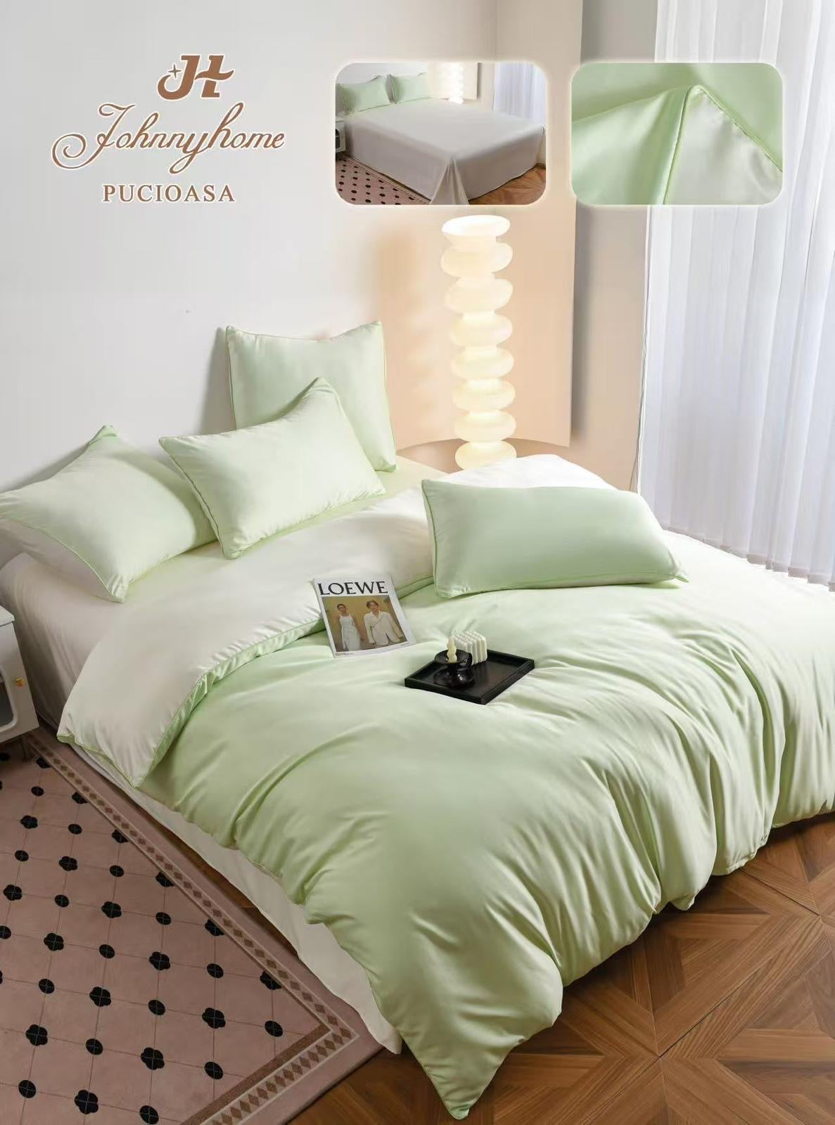 Lenjerie de Pat din Mătase Satinată – 6 Piese, Culori Uni, Premium