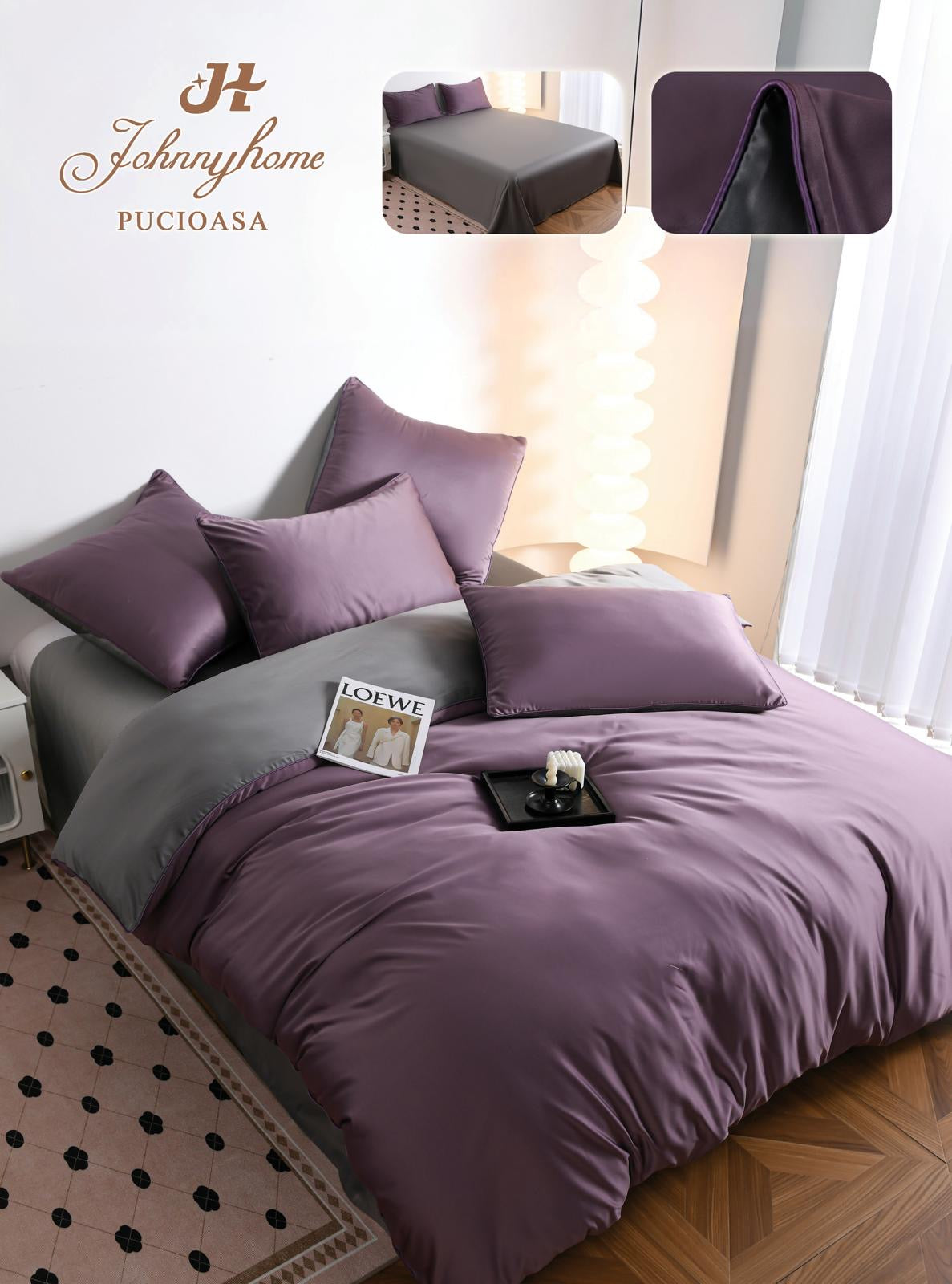 Lenjerie de Pat din Mătase Satinată – 6 Piese, Culori Uni, Premium