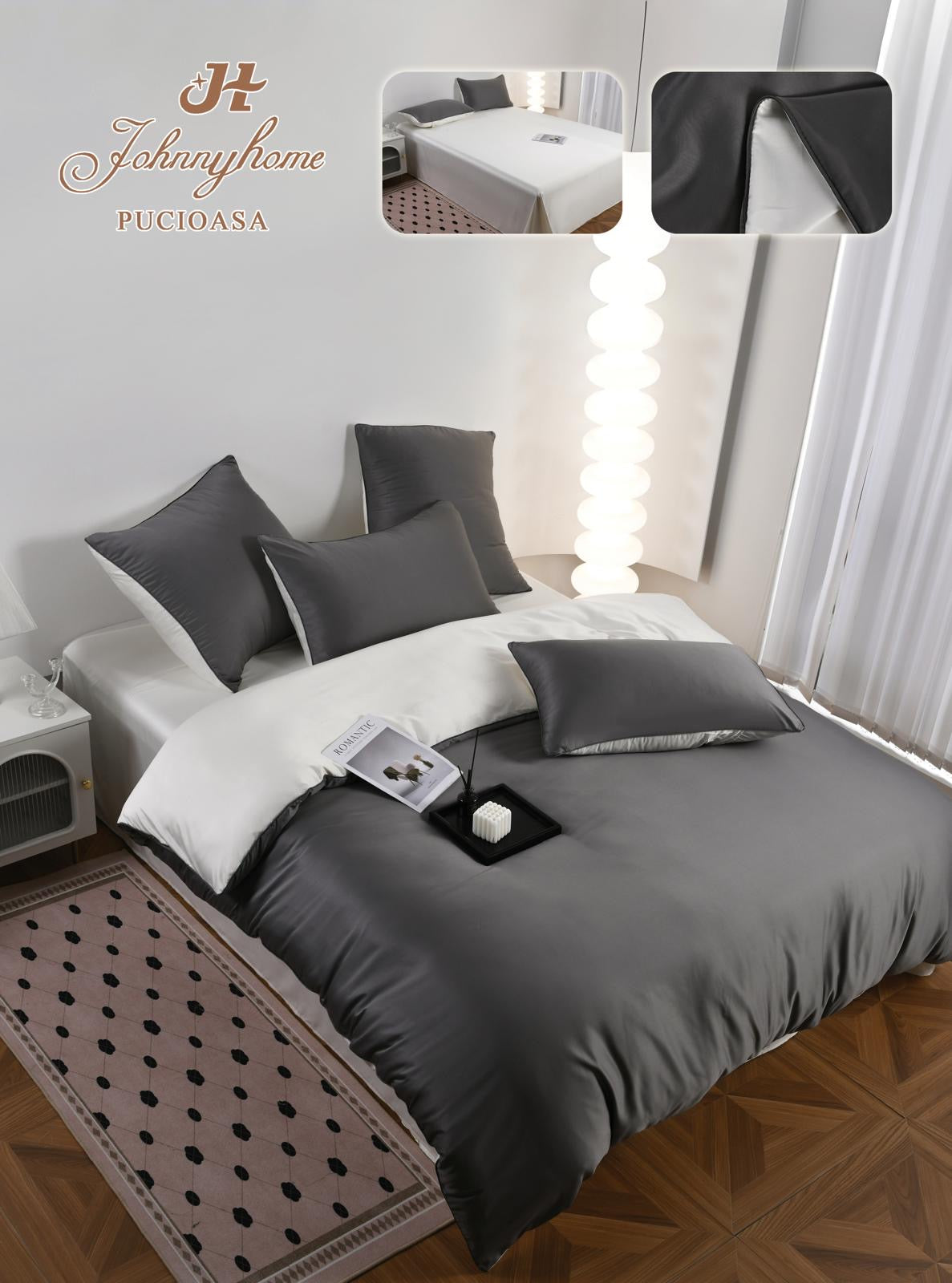 Lenjerie de Pat din Mătase Satinată – 6 Piese, Culori Uni, Premium