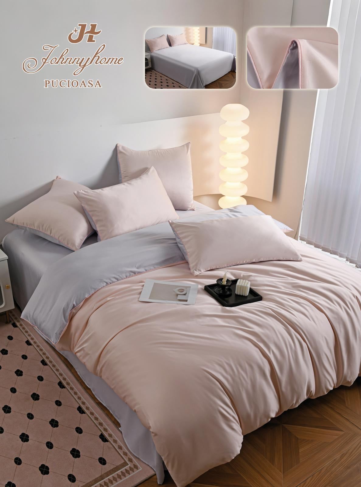 Lenjerie de Pat din Mătase Satinată – 6 Piese, Culori Uni, Premium