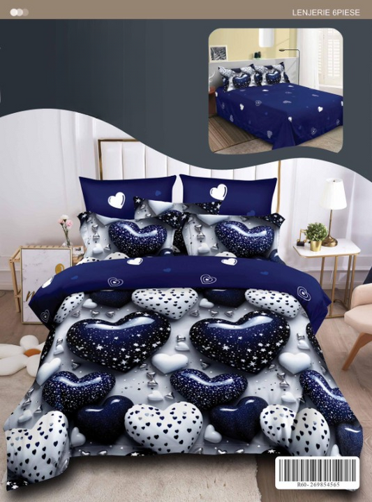 Lenjerie Copii 3D 6 Piese – Inimioare Albastre Delicate