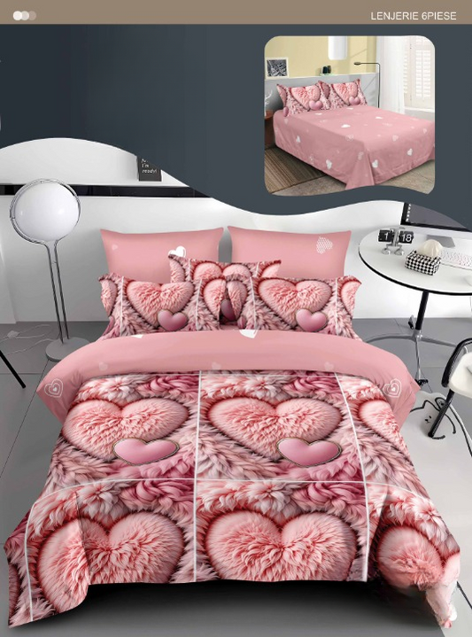 Lenjerie Copii 3D 6 Piese – Inimioare Dulci Roz