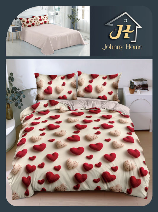 Lenjerie de pat Bumbac satinat, 4 piese, Inimioare