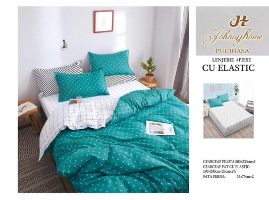 Lenjerie de pat din bumbac finet cu ELASTIC, 4 piese, E1