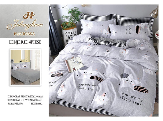 Lenjerie de pat din bumbac finet cu ELASTIC, 4 piese, E5