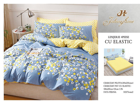 Lenjerie de pat din bumbac finet cu ELASTIC, 4 piese, E11