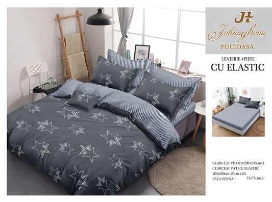 Lenjerie de pat din bumbac finet cu ELASTIC, 4 piese, E19