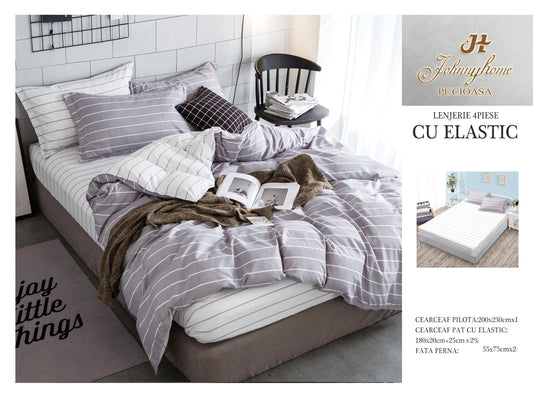 Lenjerie de pat din bumbac finet cu ELASTIC, 4 piese, E25