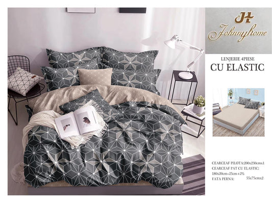 Lenjerie de pat din bumbac finet cu ELASTIC, 4 piese, E27