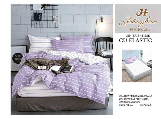 Lenjerie de pat din bumbac finet cu ELASTIC, 4 piese, E35