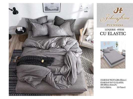 Lenjerie de pat din bumbac finet cu ELASTIC, 4 piese, E30