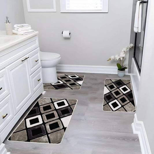 Covoraș de baie din 3 piese, din catifea 6 mm antiderapant, lavabil, Dreptunghiulare W-16