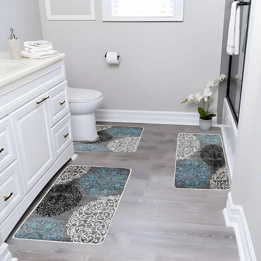 Covoraș de baie din 3 piese, din catifea 6 mm antiderapant, lavabil, Dreptunghiulare W-14