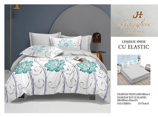 Lenjerie de pat din bumbac finet cu ELASTIC, 4 piese, E41