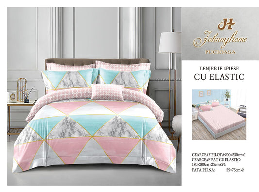 Lenjerie de pat din bumbac finet cu ELASTIC, 4 piese, E47