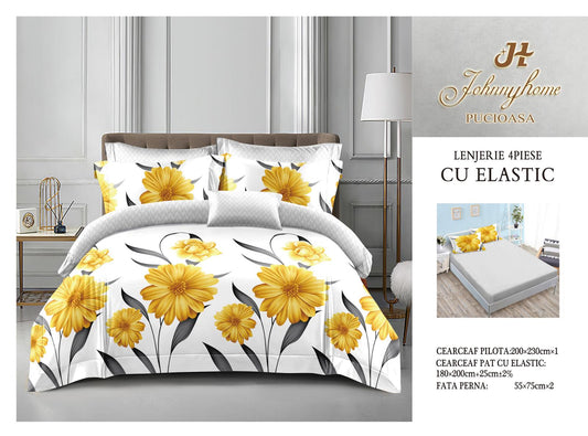 Lenjerie de pat din bumbac finet cu ELASTIC, 4 piese, E55