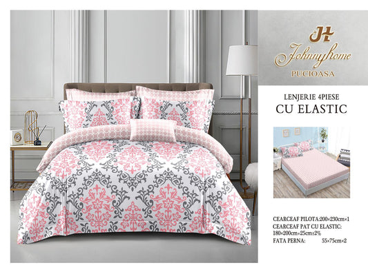 Lenjerie de pat din bumbac finet cu ELASTIC, 4 piese, E58