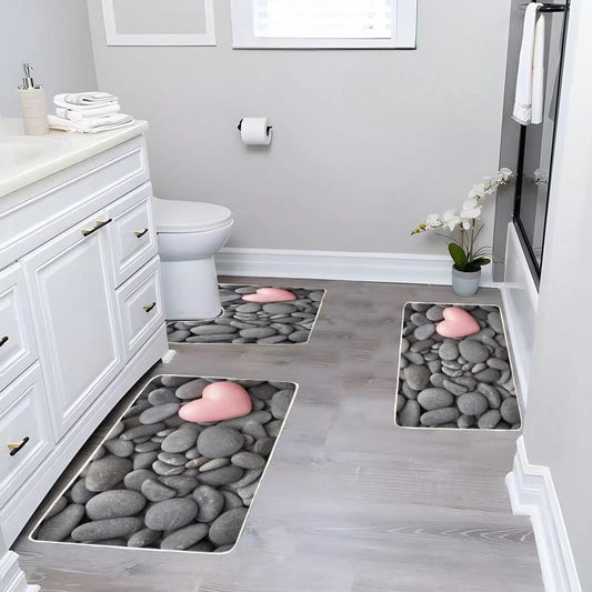 Covoraș de baie din 3 piese, din catifea 6 mm antiderapant, lavabil, Dreptunghiulare W-03