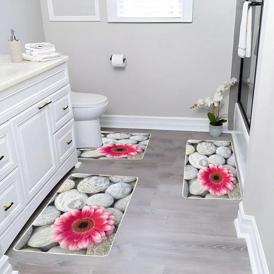 Covoraș de baie din 3 piese, din catifea 6 mm antiderapant, lavabil, Dreptunghiulare W-05