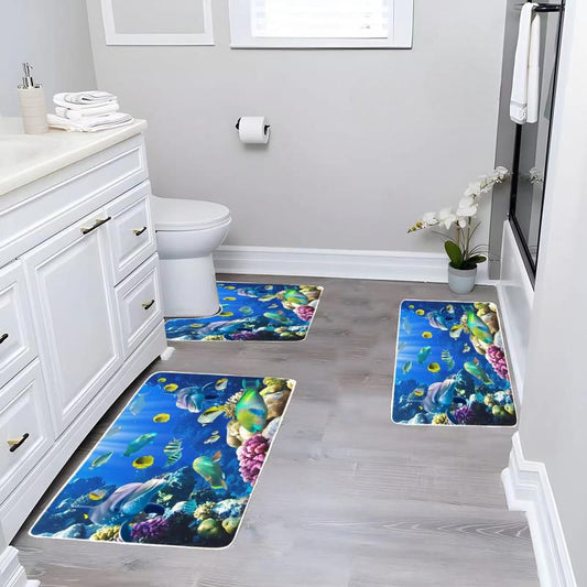 Covoraș de baie din 3 piese, din catifea 6 mm antiderapant, lavabil, Dreptunghiulare W-06