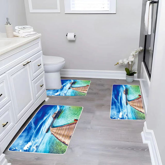 Covoraș de baie din 3 piese, din catifea 6 mm antiderapant, lavabil, Dreptunghiulare W-08