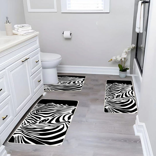 Covoraș de baie din 3 piese, din catifea 6 mm antiderapant, lavabil, Dreptunghiulare W-09