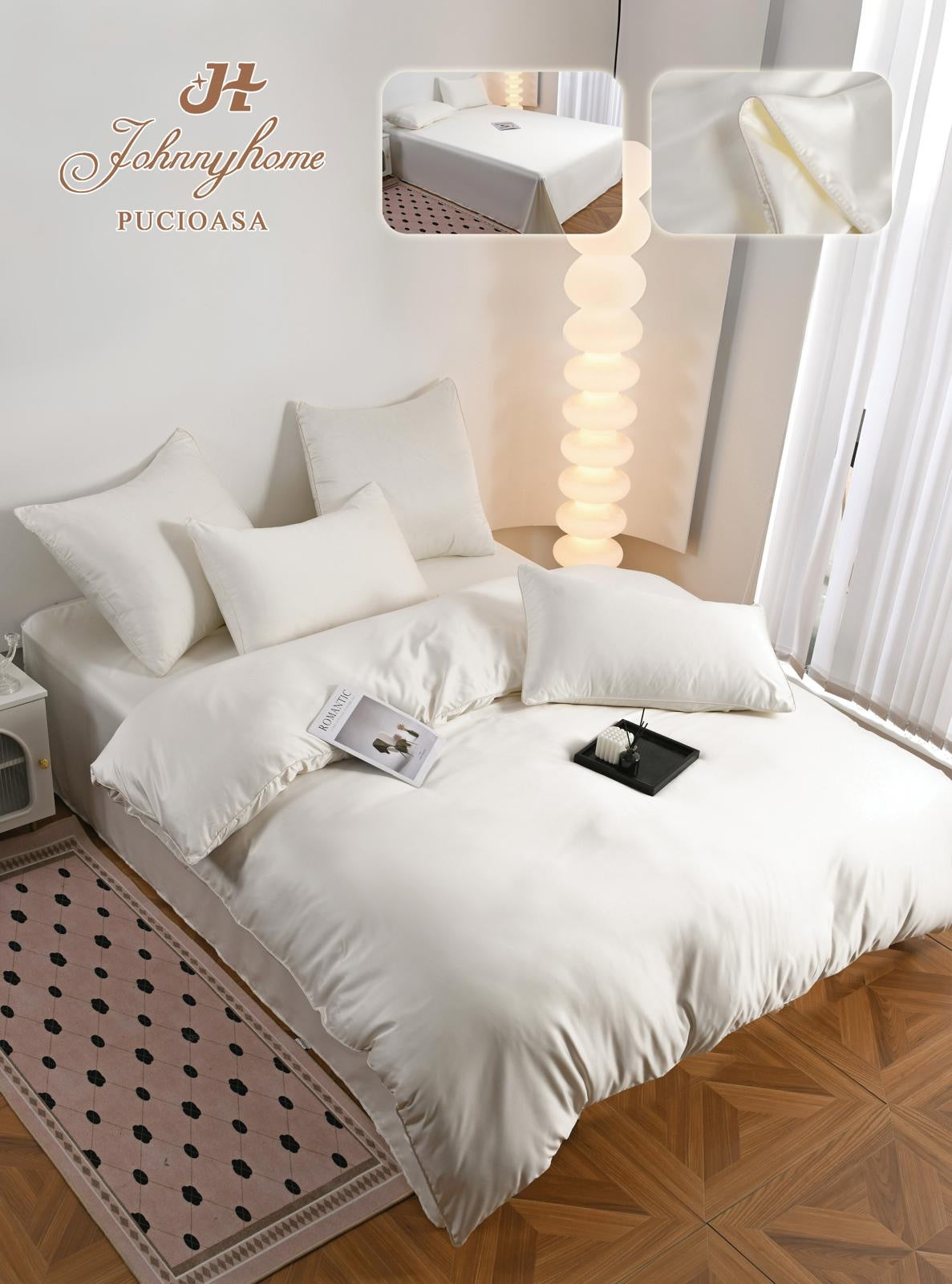 Lenjerie de Pat din Mătase Satinată – 6 Piese, Culori Uni, Premium