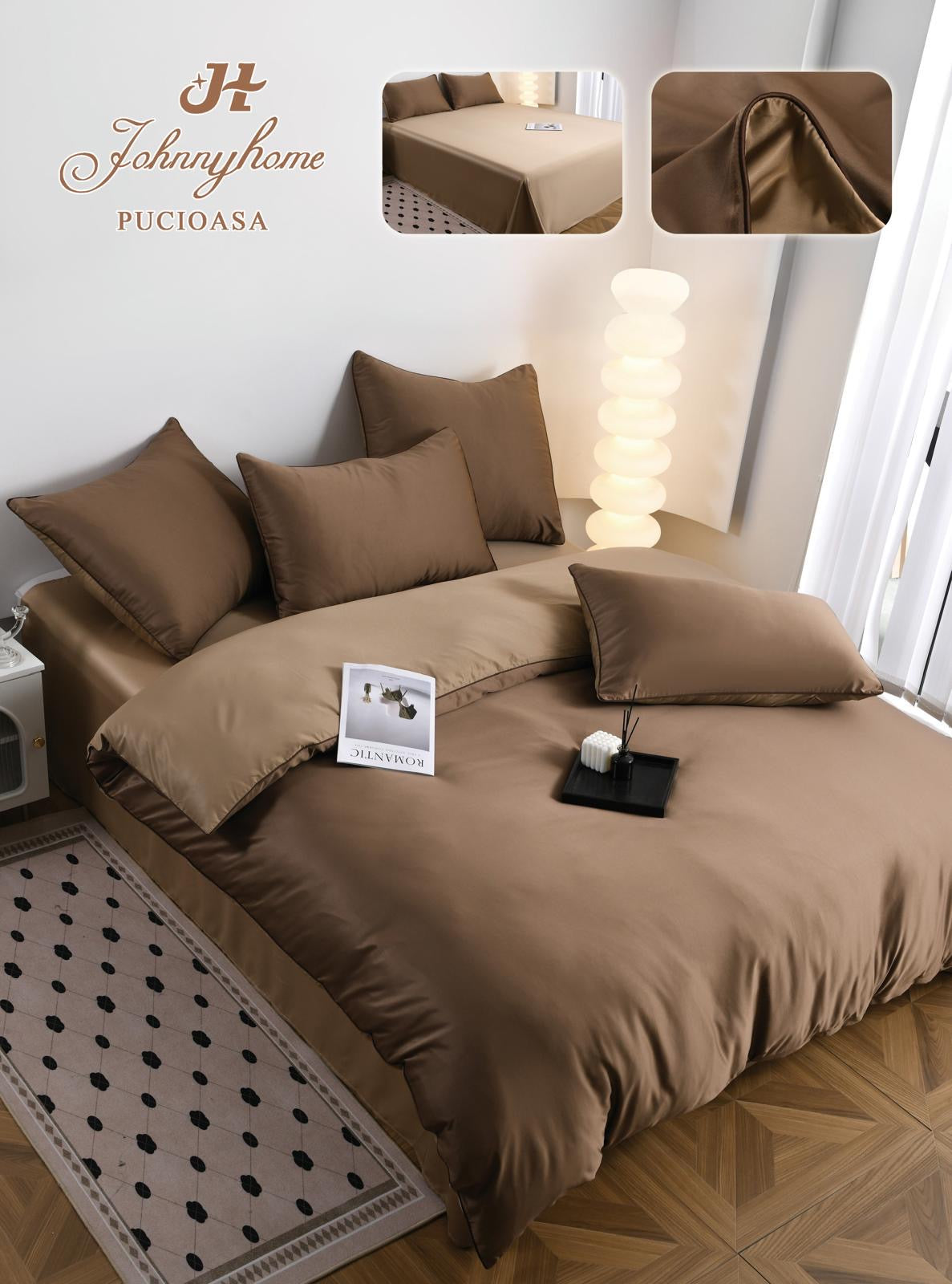 Lenjerie de Pat din Mătase Satinată – 6 Piese, Culori Uni, Premium