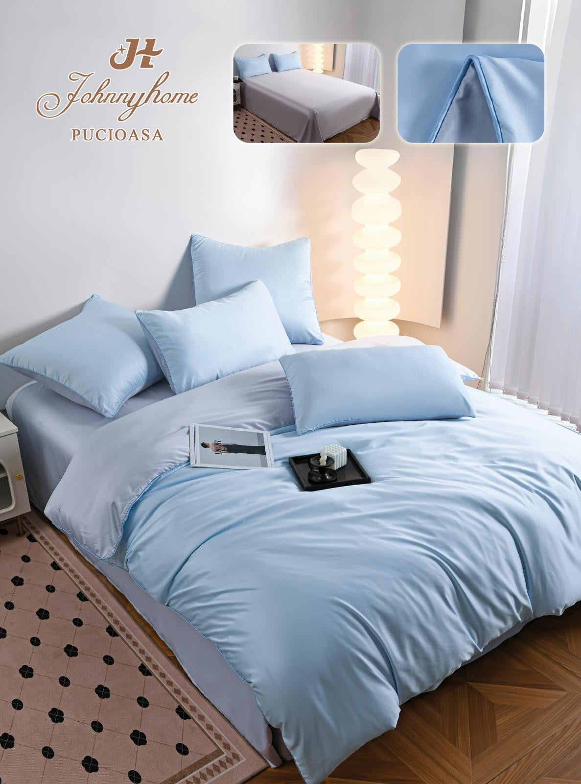 Lenjerie de Pat din Mătase Satinată – 6 Piese, Culori Uni, Premium